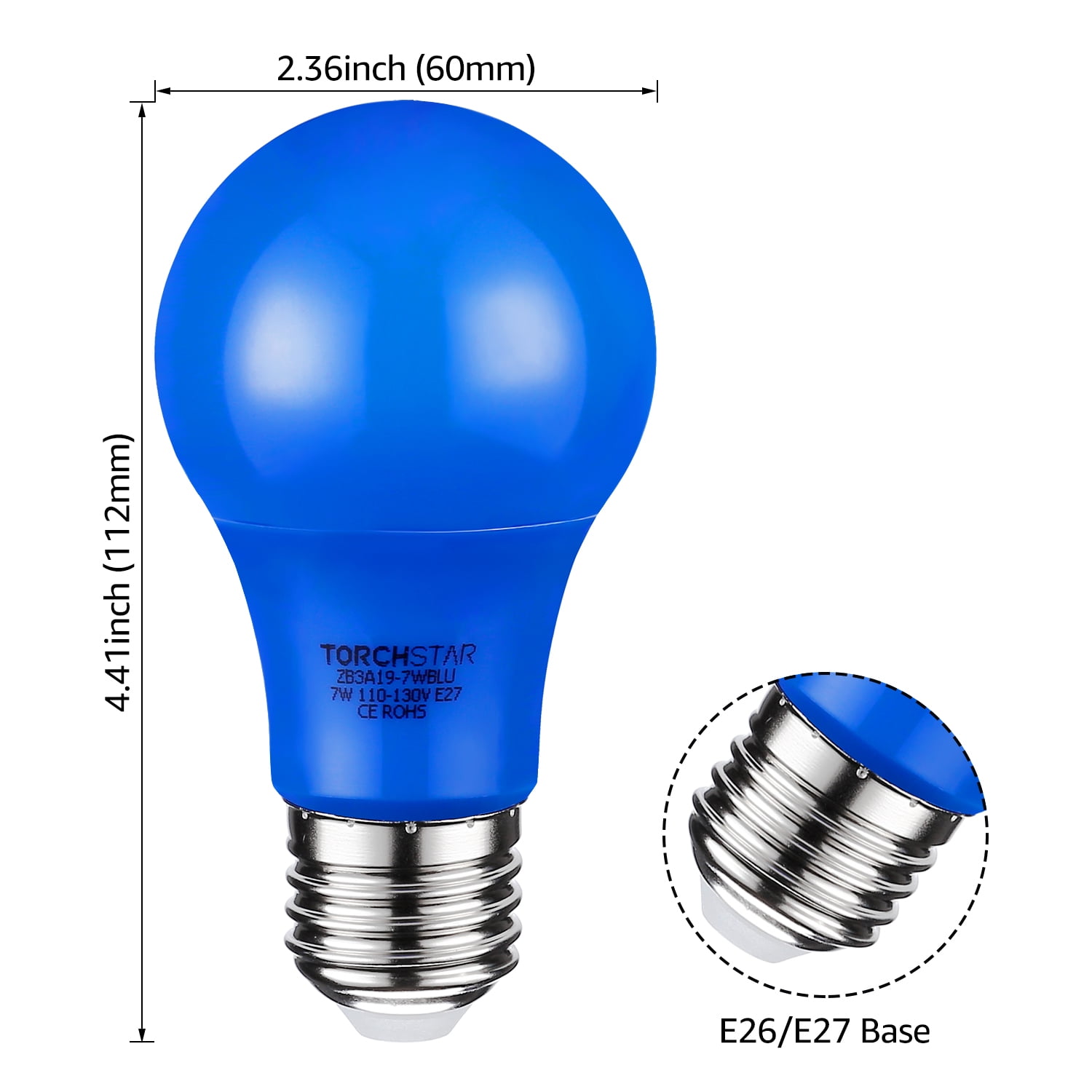 12 Pack Blue LED A19 Colored Light Bulb, 7W, Medium E26 Base, for Outdoor Light Fixture, Floor Lamp, Living Room Decoration