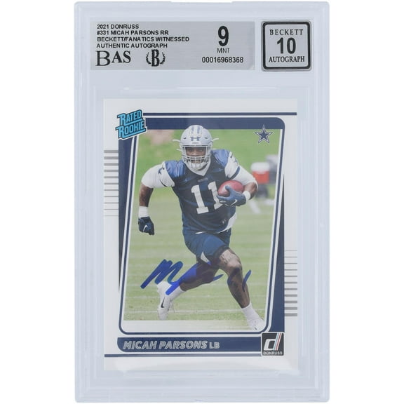Micah Parsons Dallas Cowboys Autographed 2021 Panini Donruss #331 Beckett Fanatics Witnessed Authenticated 9/10 Rookie Card - Fanatics Authentic Certified