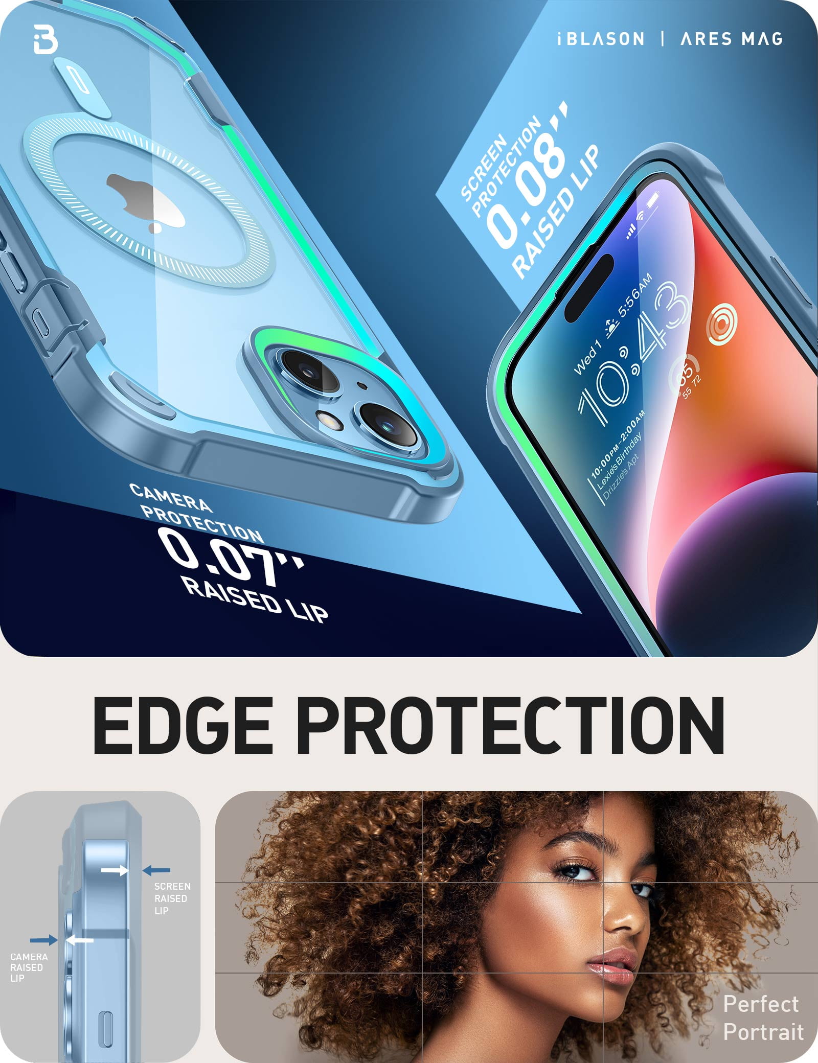 i-Blason AresMag for iPhone 15 Plus Case [6.7 inch], [MagSafe Compatible] Full-Body Dual Layer Anti-Slip Shockproof Rugged Clear Bumper Case with Built-in Screen Protector (Blue)