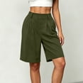 thumbnail image 7 of Shorts for Women Dressy Casual High Waisted Wide Leg Pleated Shorts with Pockets Elastic Waist Knee Length Pants Army Green S, 7 of 7