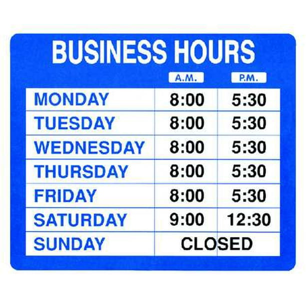 COSCO 98023 Business Hours Sign, 10x14In, BL/WHT, Vinyl