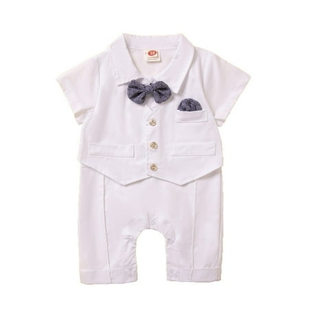 

EnJoCho Baby Casual Romper Boy Jumpsuit Gentleman Baby Short Sleeved Jumpsuit with Bow Tie Full Moon Photography Toddler Boys Trendy Bodysuit Casual Party Wear Clothes