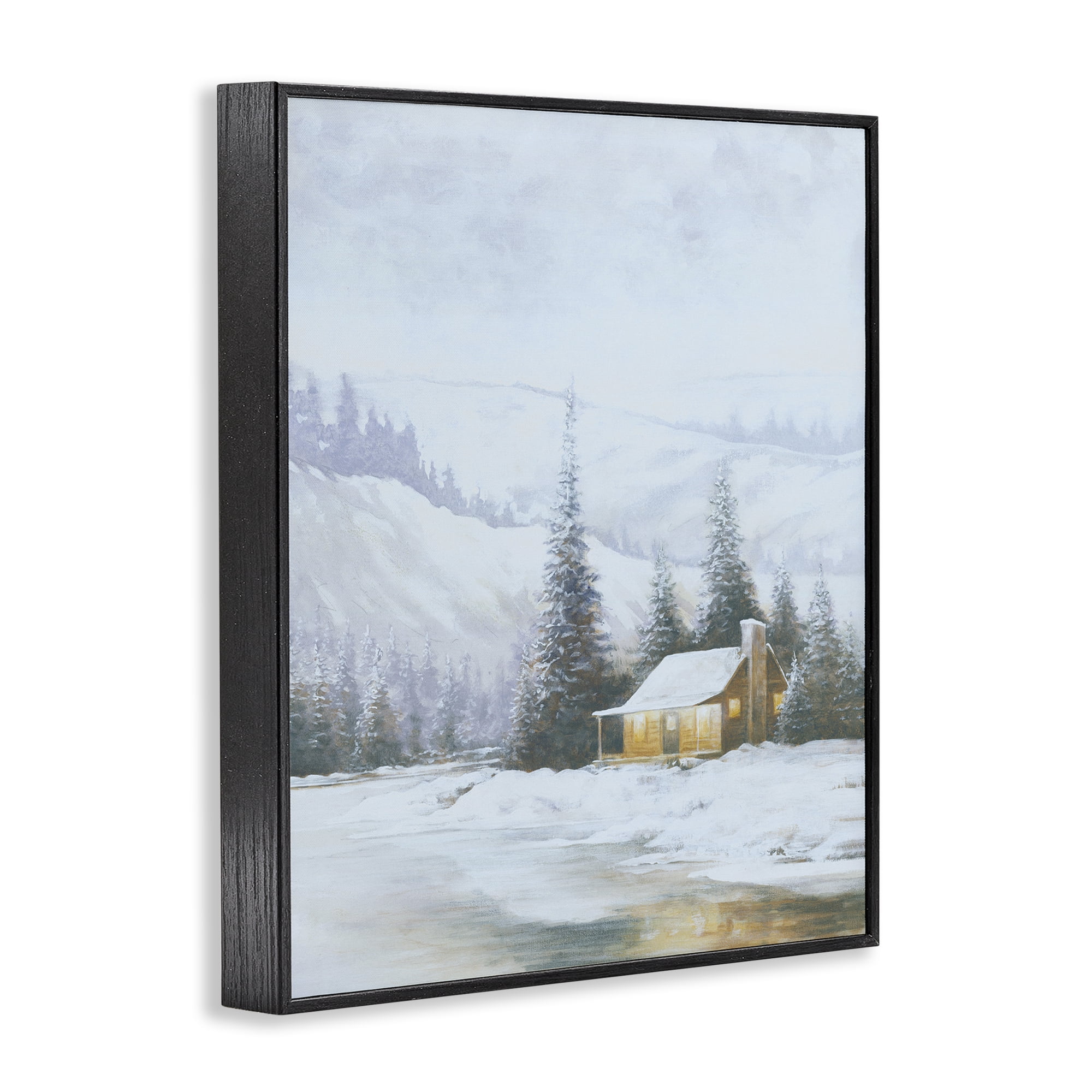 Stupell Industries Snowy Woodland Cabin Landscape Painting Black Framed Art Print Wall Art, 11 x 14