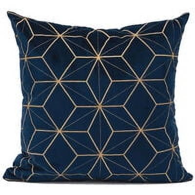 Funda de cojín de terciopelo con bordado geométrico de cuadros azules y dorados de 18 x 18 pulgadas, funda de almohada decorativa cuadrada moderna de lujo para sofá, sala de estar,