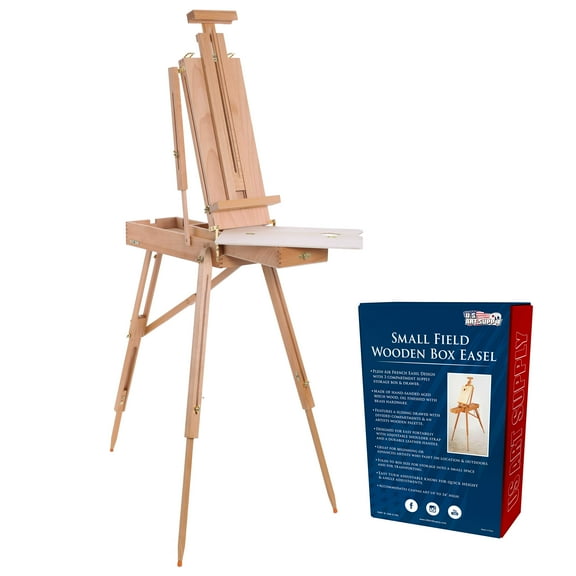 U.S. Art Supply Coronado Wooden French Style Field and Studio Sketchbox Tripod Easel with Drawer, Beechwood, Palette
