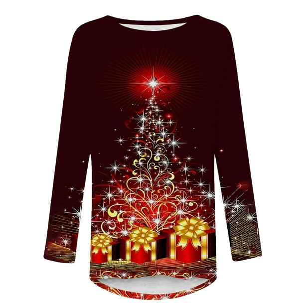  Womens Christmas Tunic Sweatshirt Xmas Tree Graphic