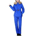 thumbnail image 2 of Womens Winter Ski Suit, Two Piece Outdoor Warm Quilted Windproof Snowsuit Fuzzy Hooded Jackets with High Waisted Snowpants Blue M, 2 of 5