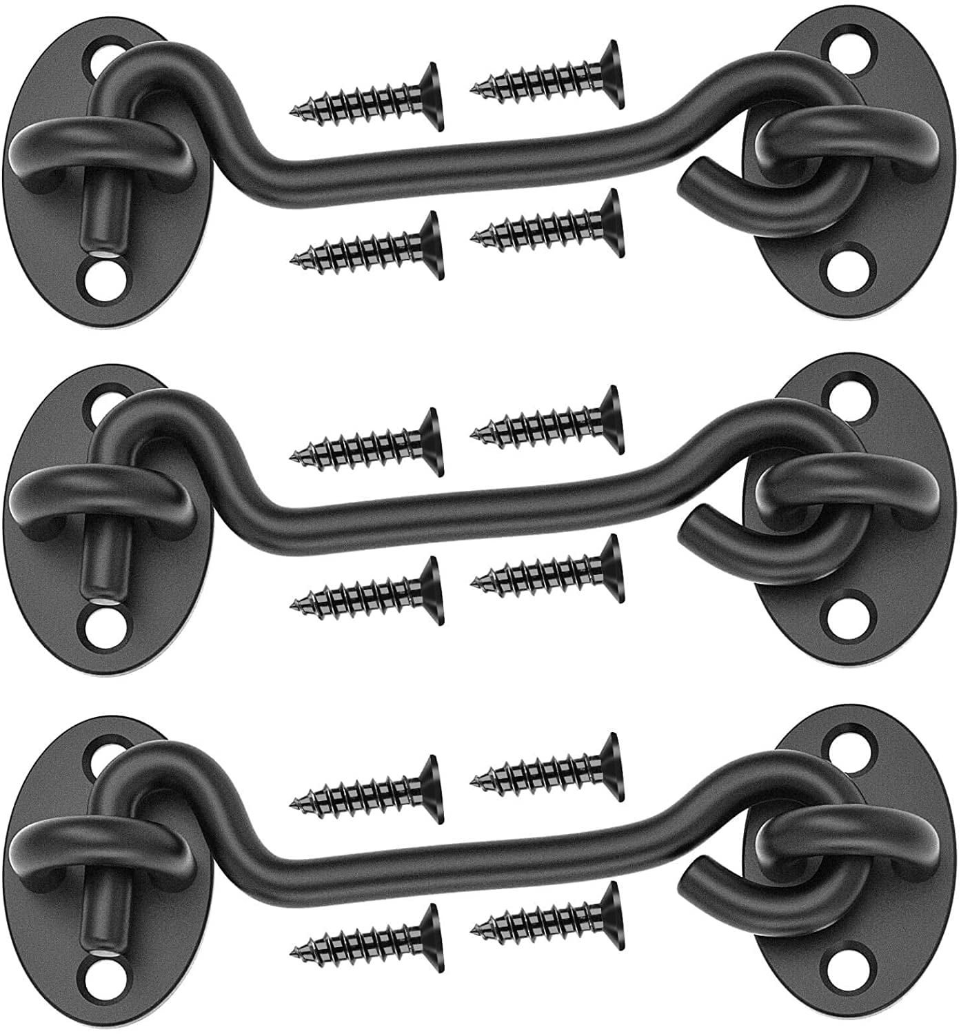 Black 4Inch Latch Hook Barn Door Latch, Heavy Duty Solid Thicken Stainless  Steel Gate Latches, Security and Privacy Hook Lock Cabin Hooks and Eye Latch,  Best for Window, Sliding Door 