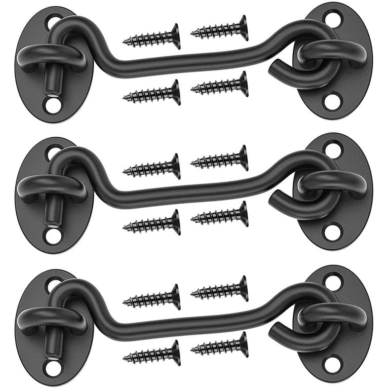 Black 4Inch Latch Hook Barn Door Latch, Heavy Duty Solid Thicken Stainless  Steel Gate Latches, Security and Privacy Hook Lock Cabin Hooks and Eye Latch,  Best for Window, Sliding Door 