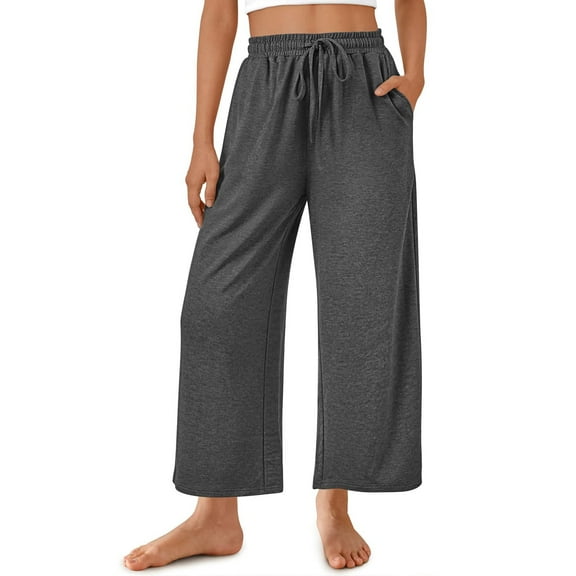 Women Wide Leg Sweatpants Cotton Baggy New Wide Leg Yoga Pants for Women Plus Size Trousers High Waist Pajamas Pants Casual Sweatpants with Pockets Dark Gray XXL