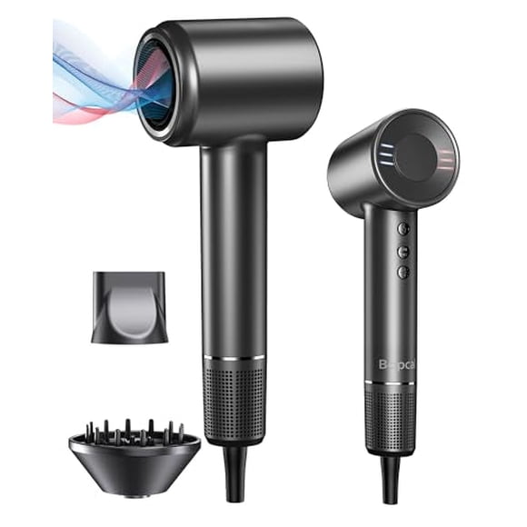 Sèche-Cheveux, 500 Millions Soin Ionique Négatif pour Séchage Rapide, Sèche-Cheveux Professionnel 120000RPM Haute Vitesse Faible Bruit Thermo-Contrôle de Voyage avec Diffuseur Magnétique & Buse