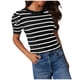 thumbnail image 1 of Camisetas de Manga Corta para Mujeres Camisetas de Manga Corta de Puff de Punto de Moda con Cuello a Rayas, Camisetas de Verano Casuales, 1 of 7
