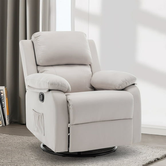 Korser Sillón Reclinable Giratorio 360°Adultos,Mecedora Pequeña Para Espacios Reducidos,Lino,Beige