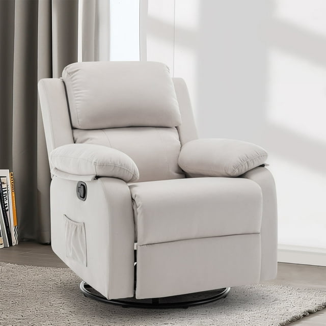 Korser Sillón Reclinable Giratorio 360°Adultos,Mecedora Pequeña Para Espacios Reducidos,Lino,Beige