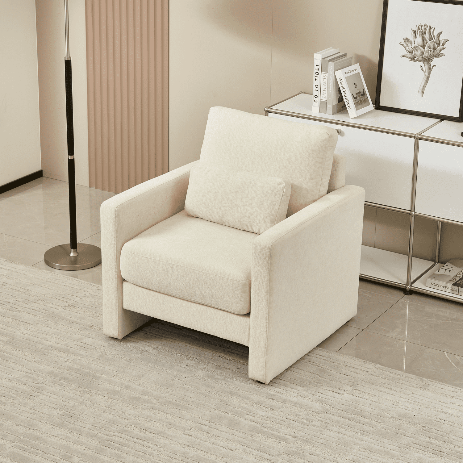 Gewnee Modern Chenille Accent Armchair - Upholstered with Solid Wood Frame, for Living Room, Bedroom, Office