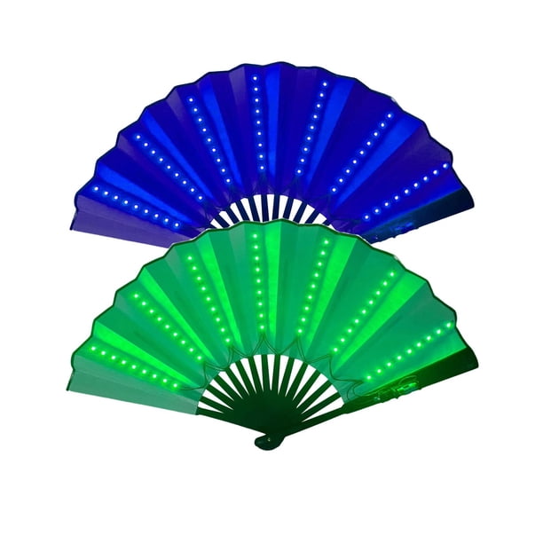 2 piezas de accesorios de decoración de ventilador plegable de mano, suministros duraderos de luz para cumpleaños, club nocturno, , fiesta, boda, Navidad Azul CUTICAT Abanico plegable