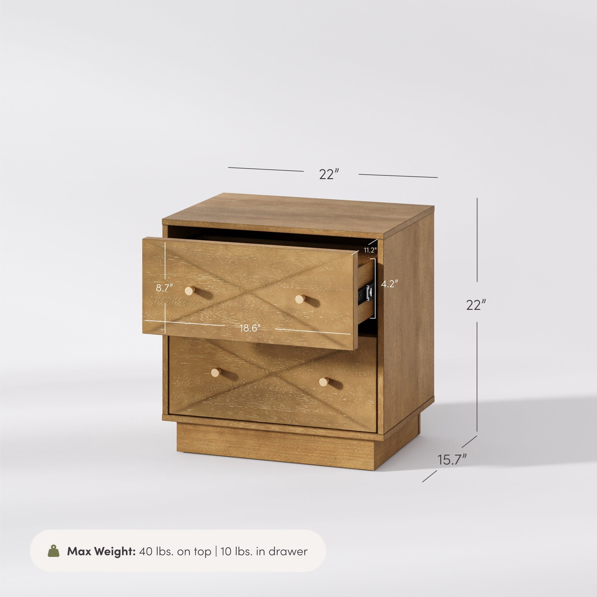 Nathan James Ashen Mid Century Modern Geometric Wood Nightstand, 2 Drawer Nightstand with Carved Accent and Solid Wood Frame, Light Brown
