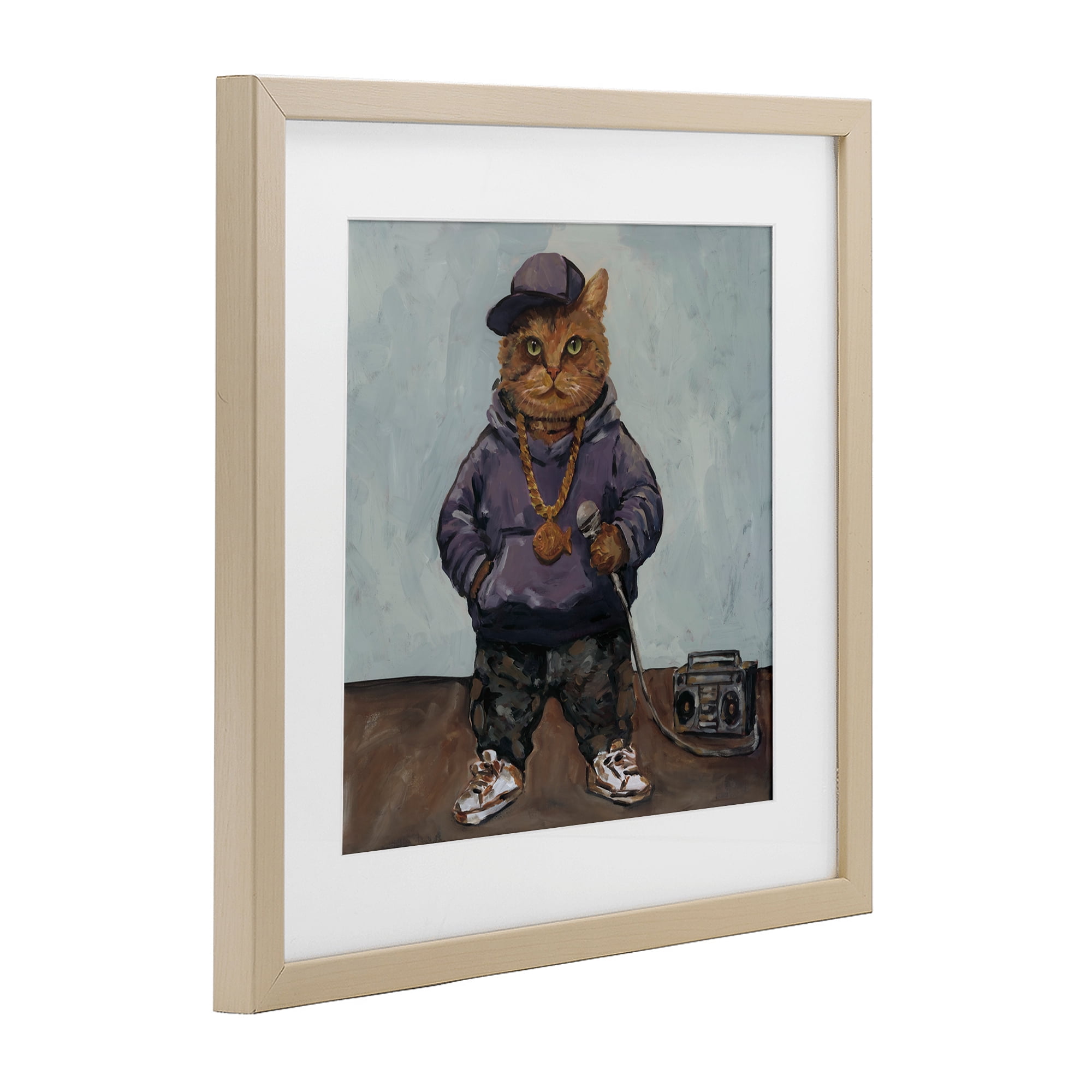 Stupell Industries Urban Hip-Hop Cat Birch Framed Print Under Glass, design by Studio Bautista