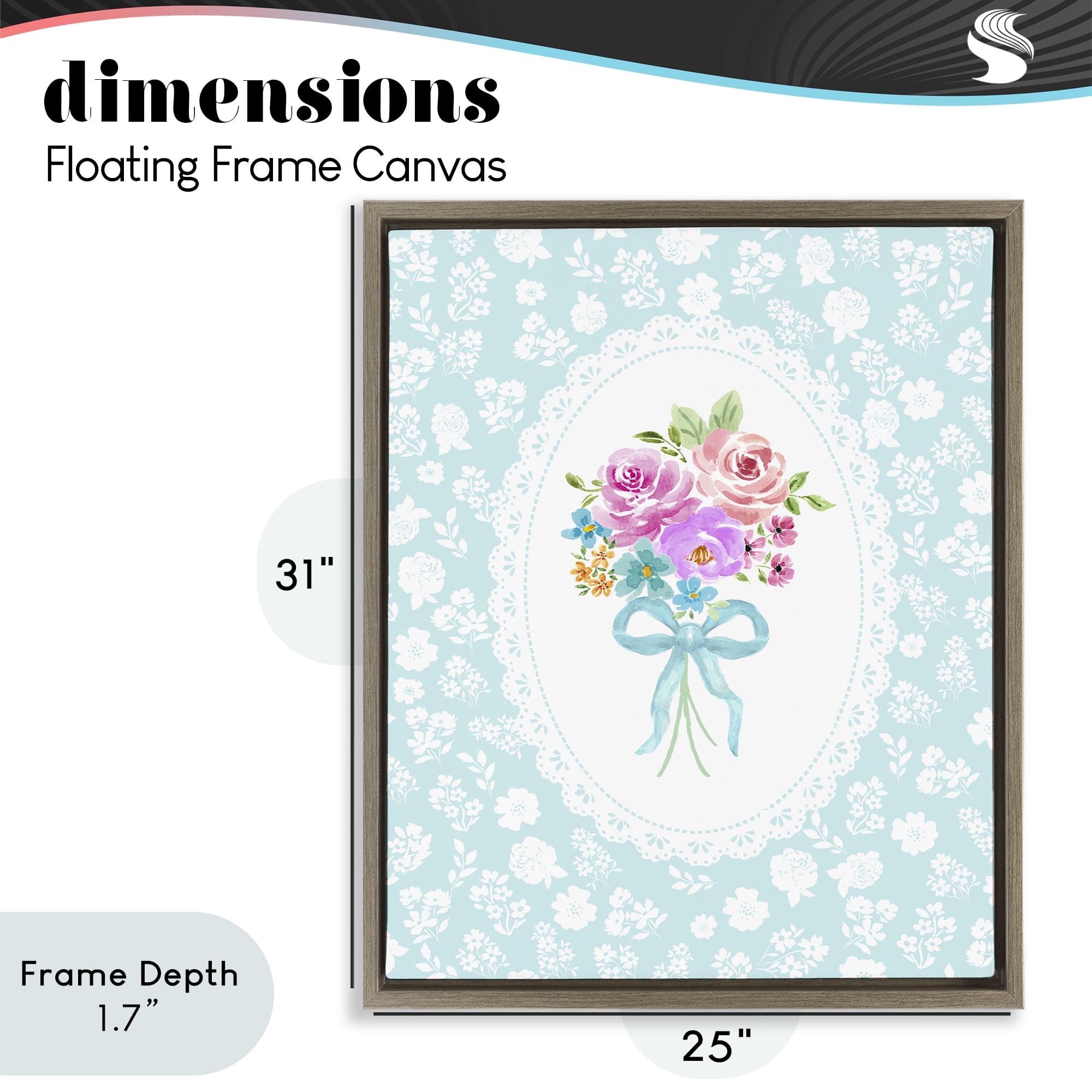 Stupell Industries Aqua Feminine Bouquet Brown Framed Floater Canvas Wall Art, design by Corinne Haig