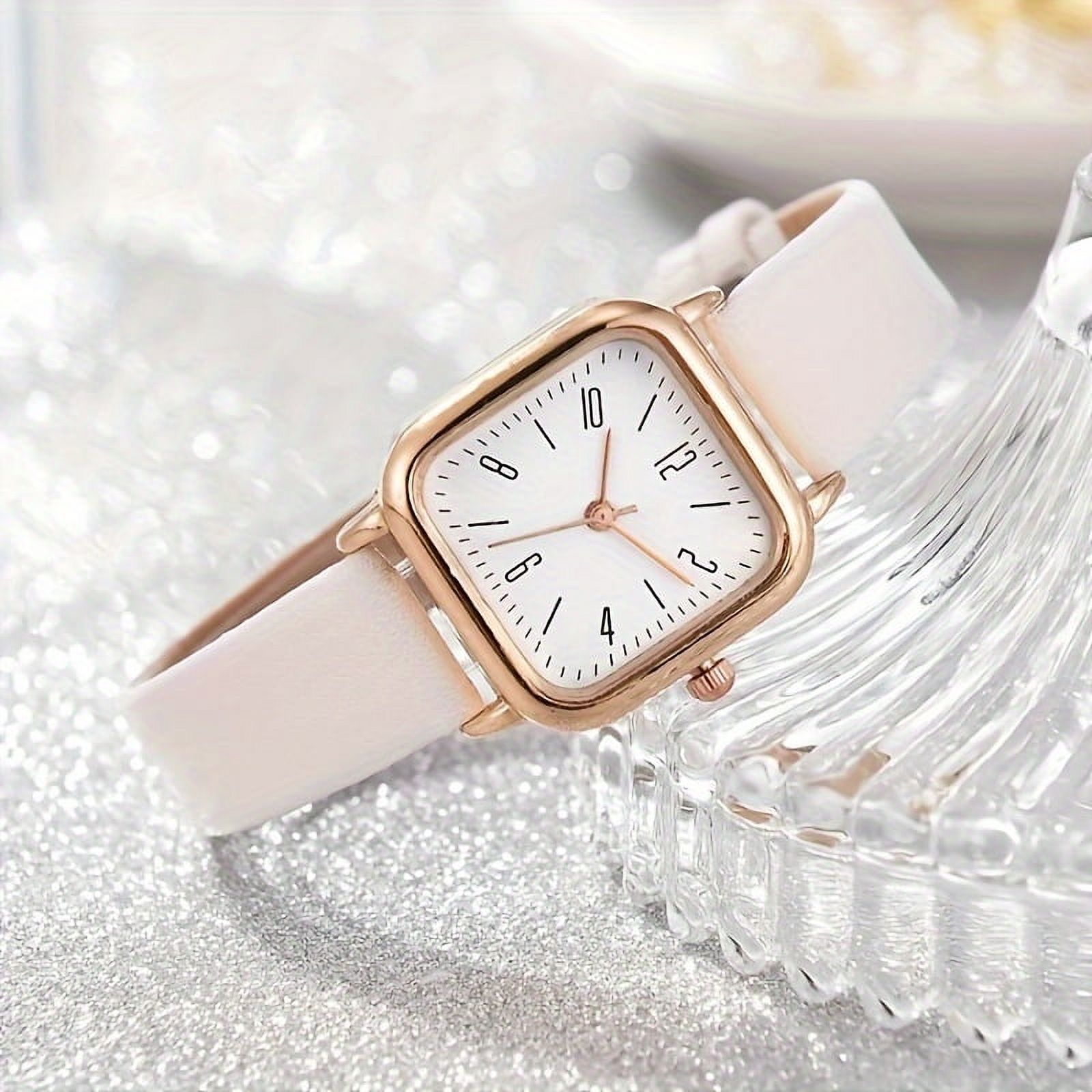 Women's Square Quartz Watch with Fake Leather Strap and Zinc Alloy Case - the perfect combination of stylish and stylish!,White