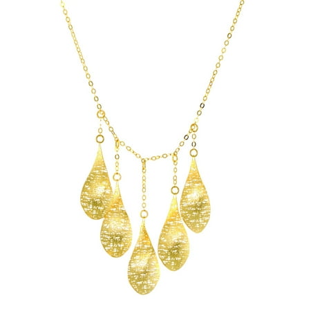 14 Karat Yellow Gold Mesh Drop Statement Necklace, 17 Inches