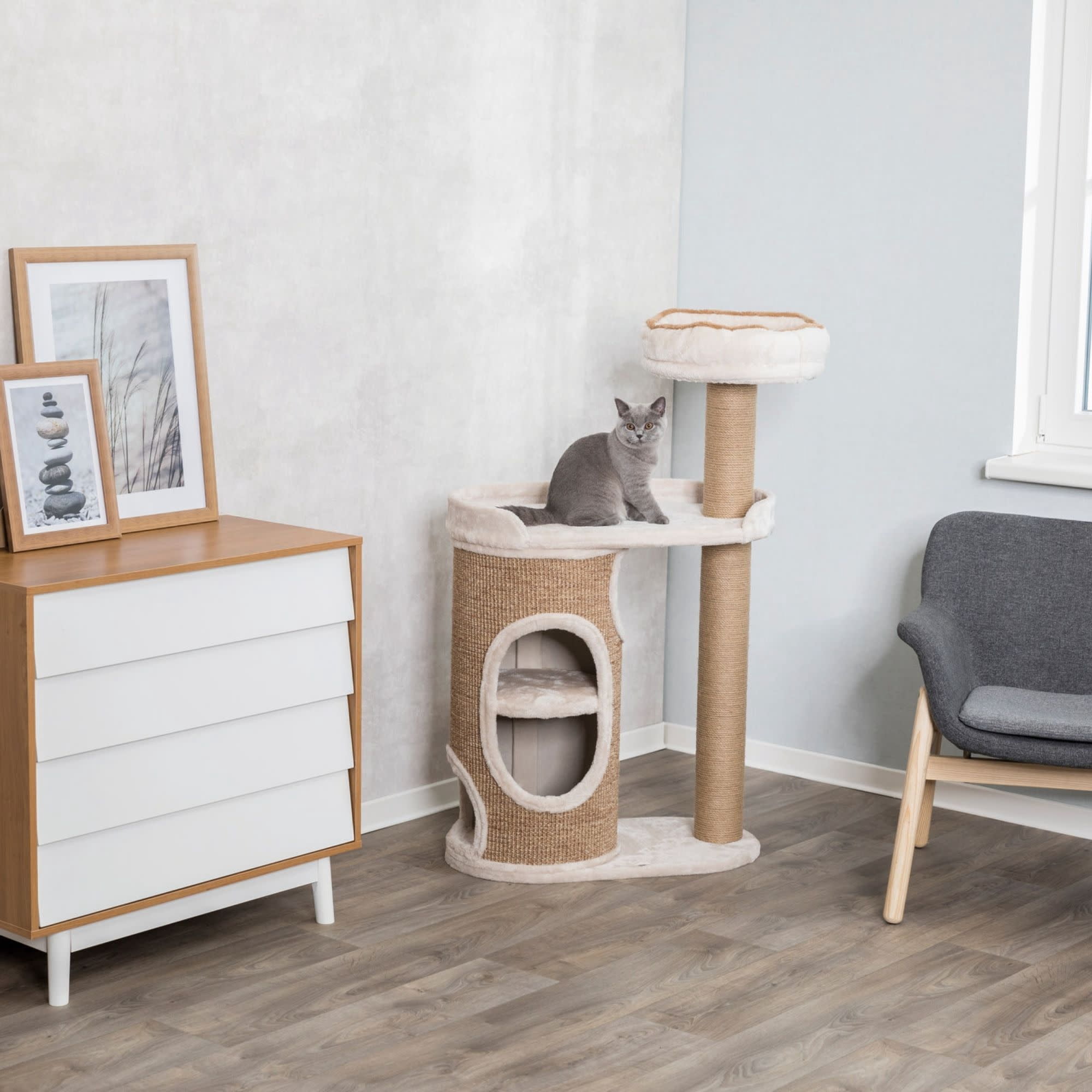 TRIXIE Falco Plush & Sisal 2-Level 46" Cat Tree, Scratching Posts & 2-Story Condo, Brown