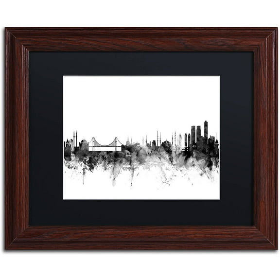 Trademark Fine Art "Istanbul Turkey Skyline B&W" Canvas Art by Michael Tompsett, Black Matte, Wood Frame