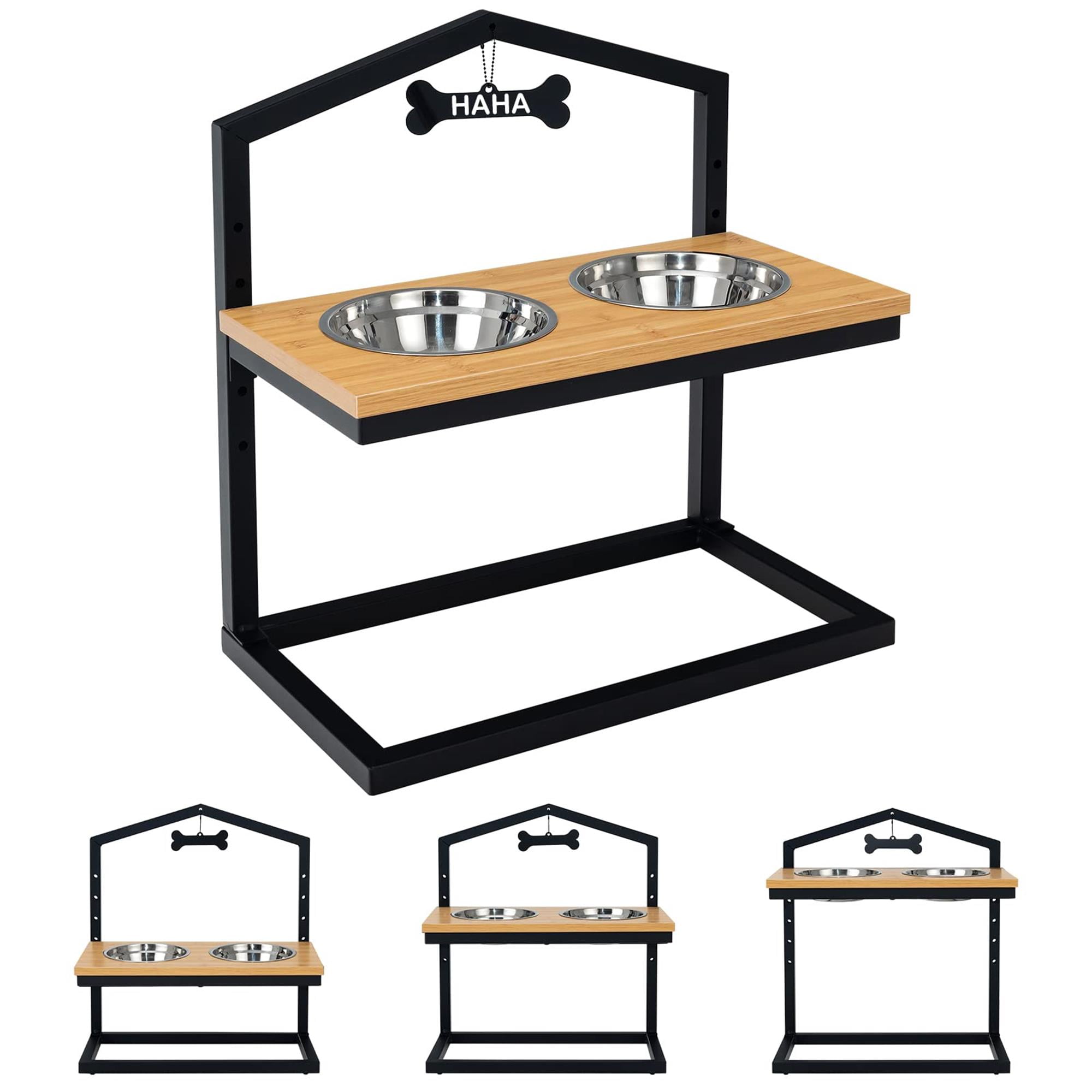 Kadyn 9"-17" Elevated Pet Feeder with 2 Stainless Steel Dog Bowl, Pet Food Bowls for Feeding Small Medium Dogs Cats Puppies, Beige