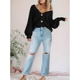 thumbnail image 3 of Women'S Chunky Knit Open Front Sweater Long Sleeve Button Loose Short Cardigan Outerwear Coats Black XXL, 3 of 7