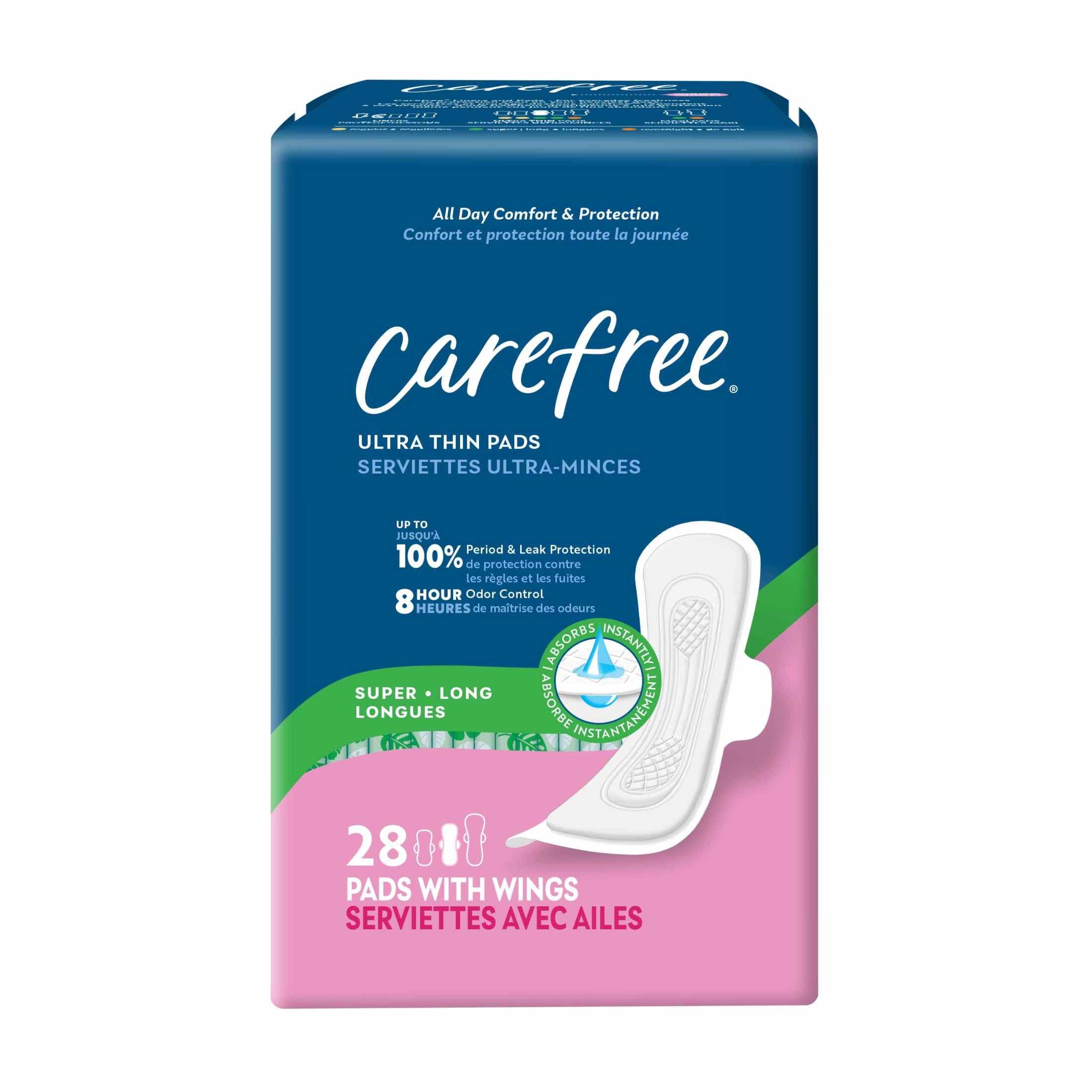 Carefree Ultra Thin Pads with Wings, Super, Long, 28 Count