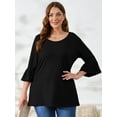 thumbnail image 5 of SHOWMALL Women's Plus Size Tunic Tops Fared Sleeve Ultimate Tee Shirt Black 1X Scoop Neck Casual Blouses 3/4 Sleeves Basic Tops, 5 of 7