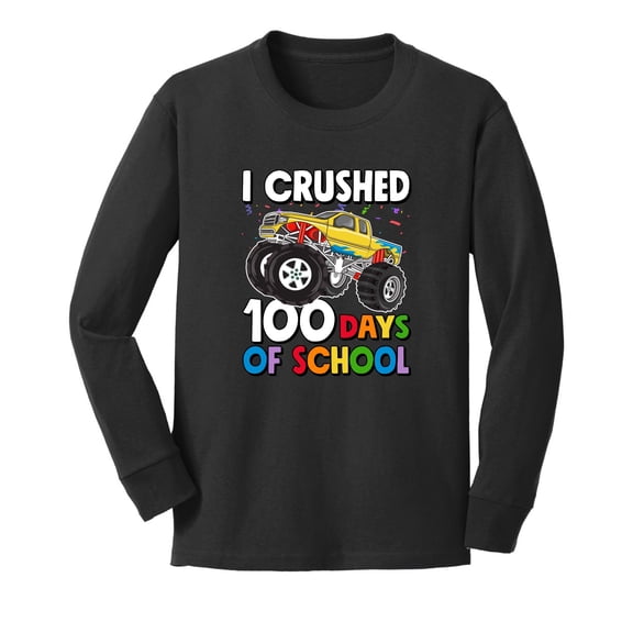 Wild Bobby I Crushed 100 Days of School Monster Truck, 100 Days of School 2024 2025 Design for Kids Youth Boys Girls School Youth Longsleeve Shirt