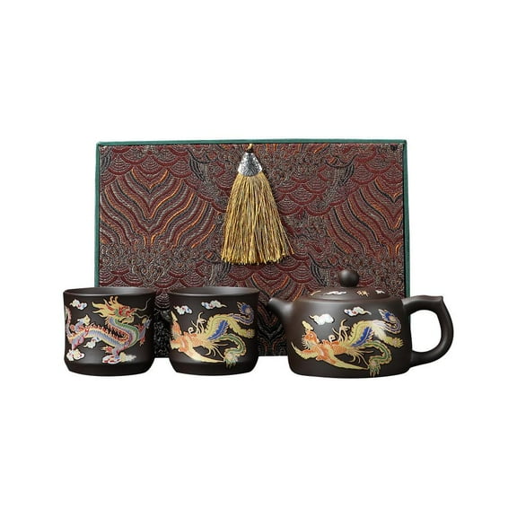 LEARNEVER Hand-made Dragon and Phoenix Color-changing Purple Clay Teapot Qin Power