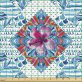 thumbnail image 2 of Ambesonne Abstract Floral Fabric by the Yard Upholstery, Fractal Hibiscus, 1 Yard, Dark Pink Sea Blue White, 2 of 5