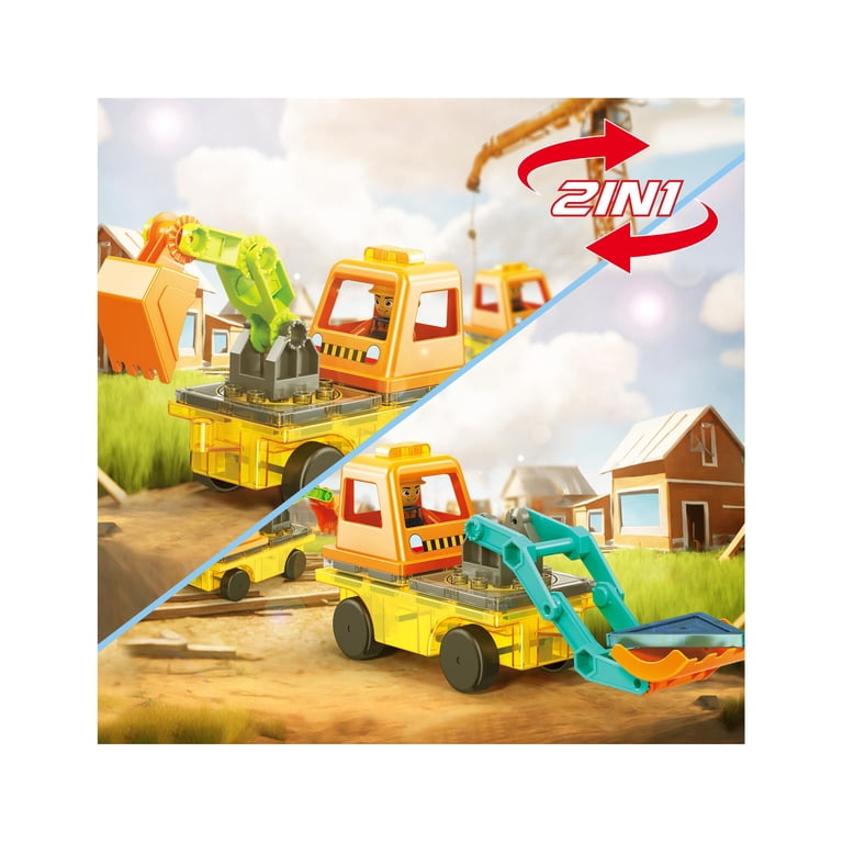PicassoTiles 2-in-1 Excavator & Backhoe Magnetic Tile Set photo 5