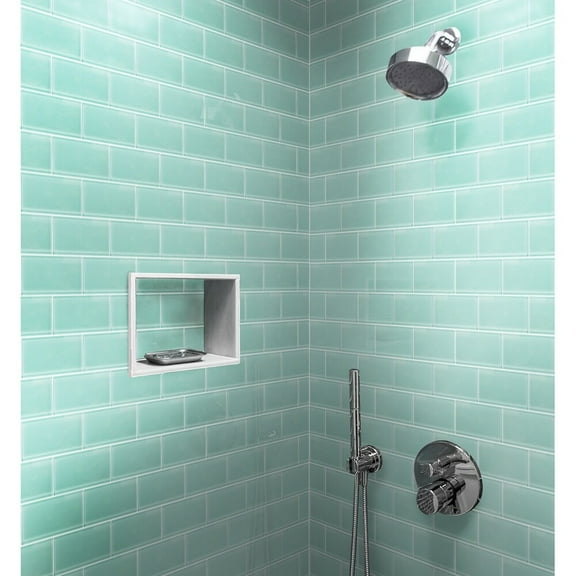 Apollo Tile 40 Pack 3-in x 6-in Cadet Blue Rectangular Subway Glossy Finished Glass Mosaic Wall Tile (5 Sq ft/case)
