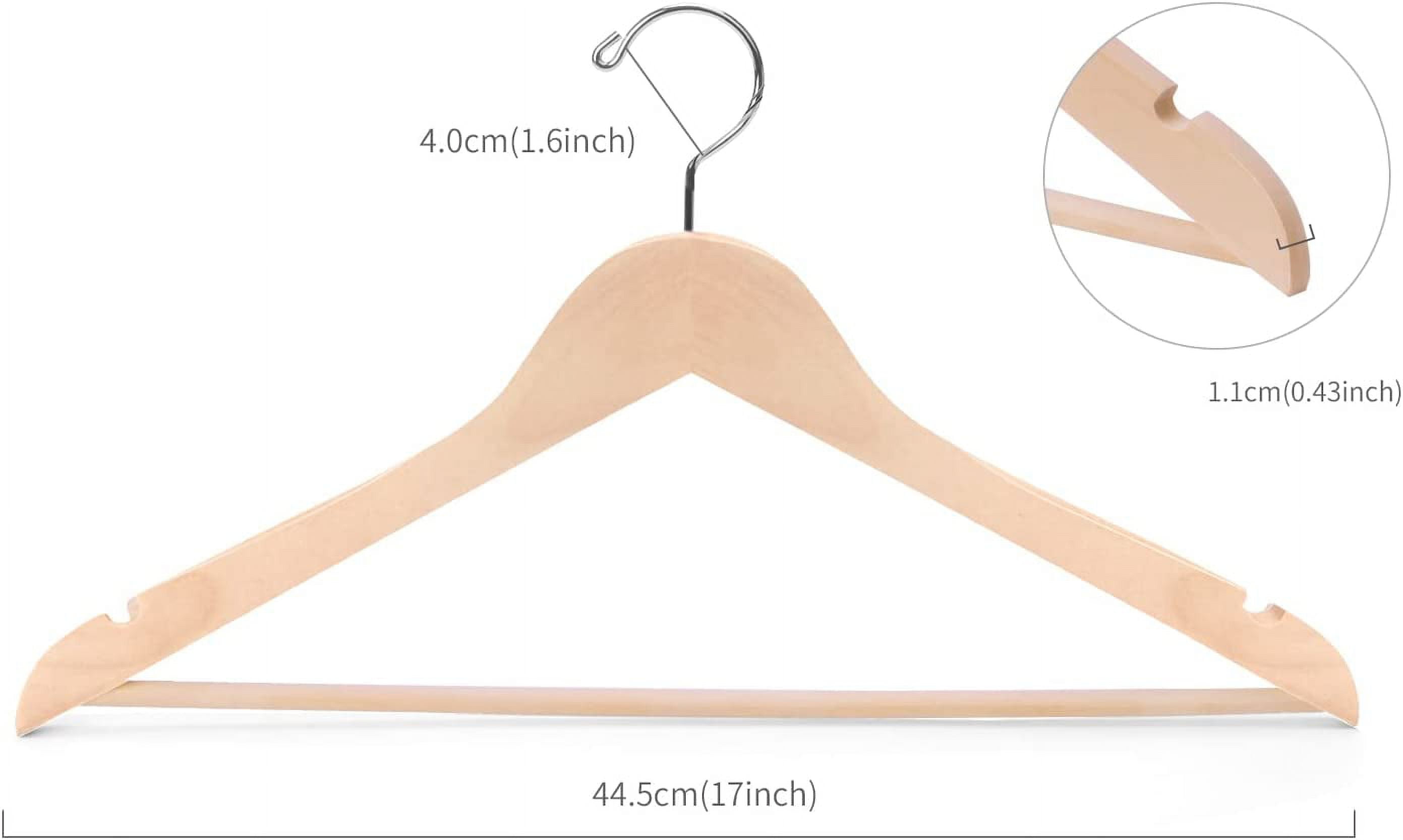 Premium Unfinished Solid Wooden Clothes Hangers 20-Pack with Smooth Notches, Rotating Hook for Coats and Jackets