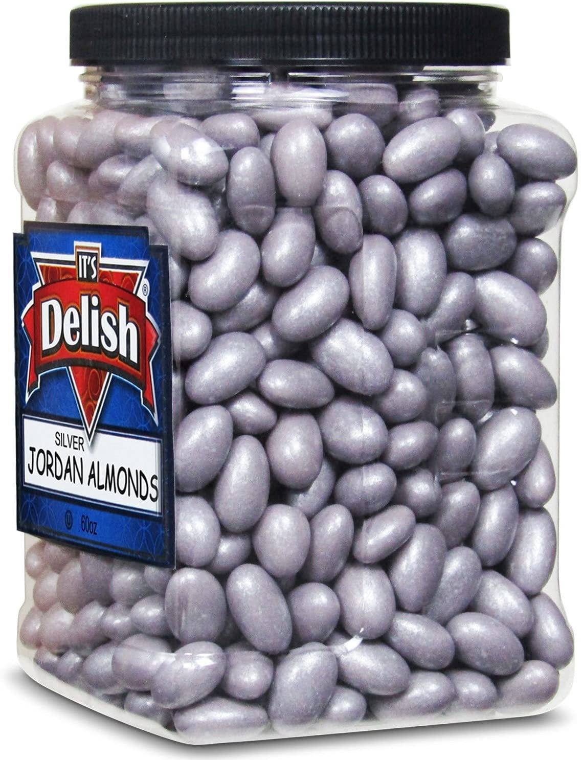 Silver Jordan Almonds by Its Delish, 3.75 lbs 60 Oz Jumbo Container  Candied Almond Nut with Sweet Hard Candy Coating - Bulk Wedding Favors and Party Buffets, Silver Theme Parties - Vegan & Kosher