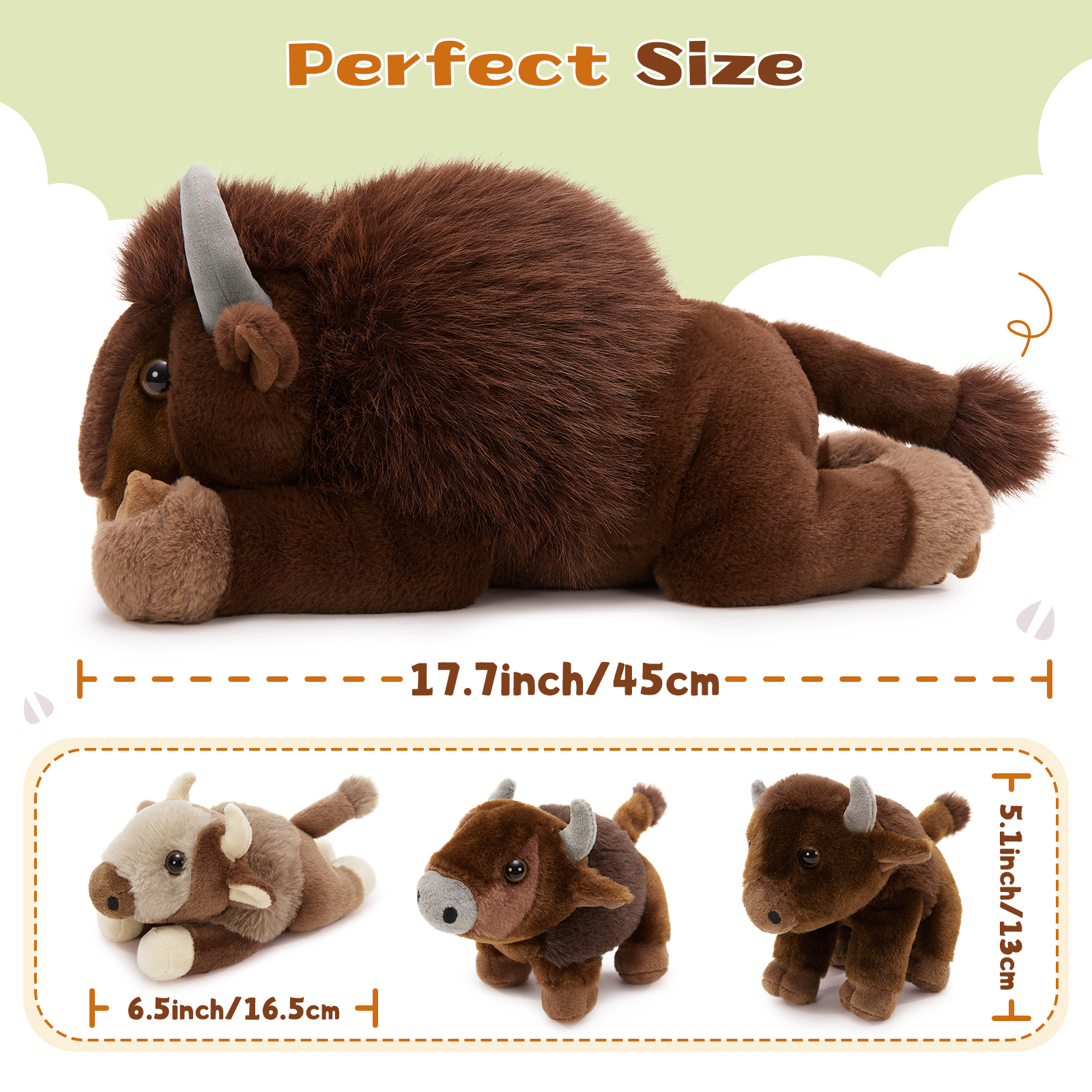 MaoGoLan 4Pcs Bison Stuffed Animal 18inch Bison Mommy Stuffed Animal with 3 Baby Plush Toy Stuffed Cow Toys