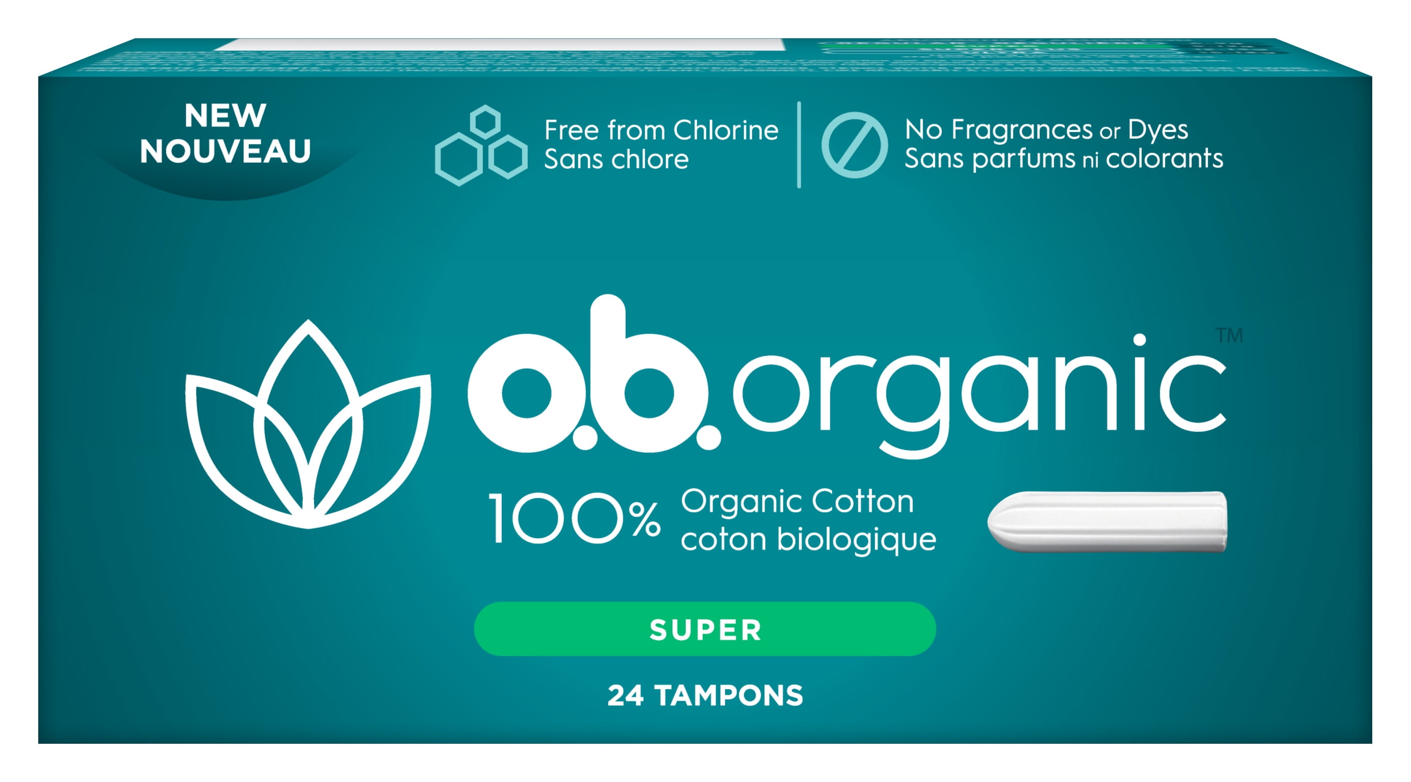 o.b. Organic ApplicatorFree Tampons, Unscented, Super, 24 Ct Walmart