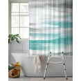 thumbnail image 2 of Split Shower Curtain for Transfer Bench, Turquoise Gray White Fabric Shower Curtains for Bathroom, Country Abstract Ombre Mottled Tub Sliding Transfer Bench Waterproof Bath Curtains 72"x78", 2 of 9