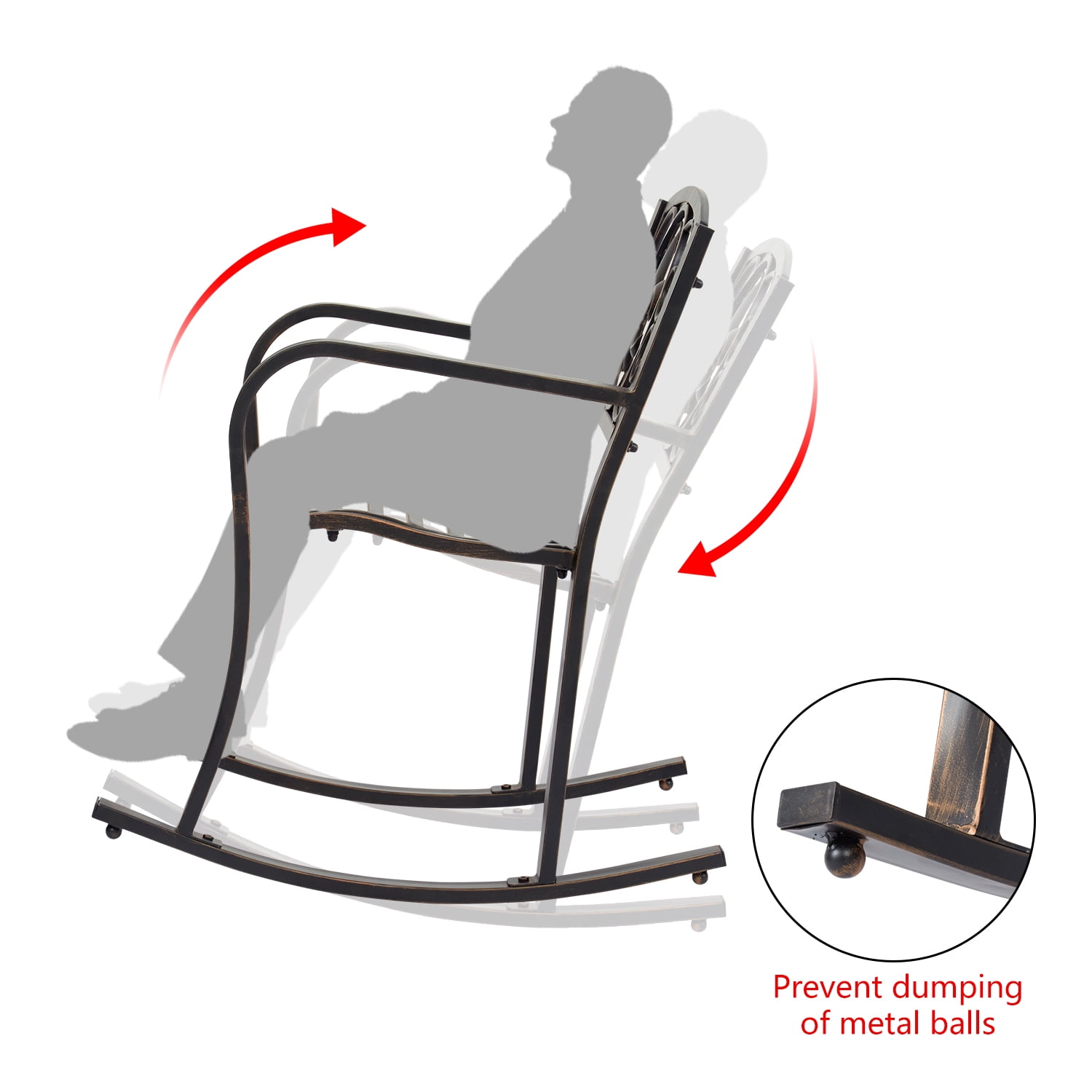 Buy Kinbor Outdoor Metal Rocking Chair Patio Rocking Bench with Cushion