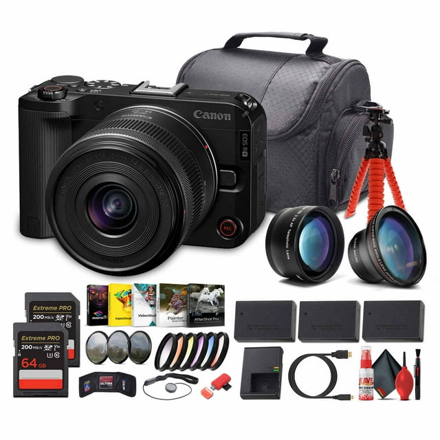 Canon EOS R50 V Camera + 14–30mm Power Zoom Lens | 24.2MP APS-C | 4K60p Video | Flip Screen (6895C012) + Photo Software + 2 x 64GB Memory Card + More(International Model)