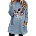 thumbnail image 3 of Jsaierl Women's Christmas Fleece Shirts Plus Size Christmas Graphic Tees Classic Crewneck T-shirt Short Sleeve Tunic Blouse Tops Christmas Gifts, 3 of 5