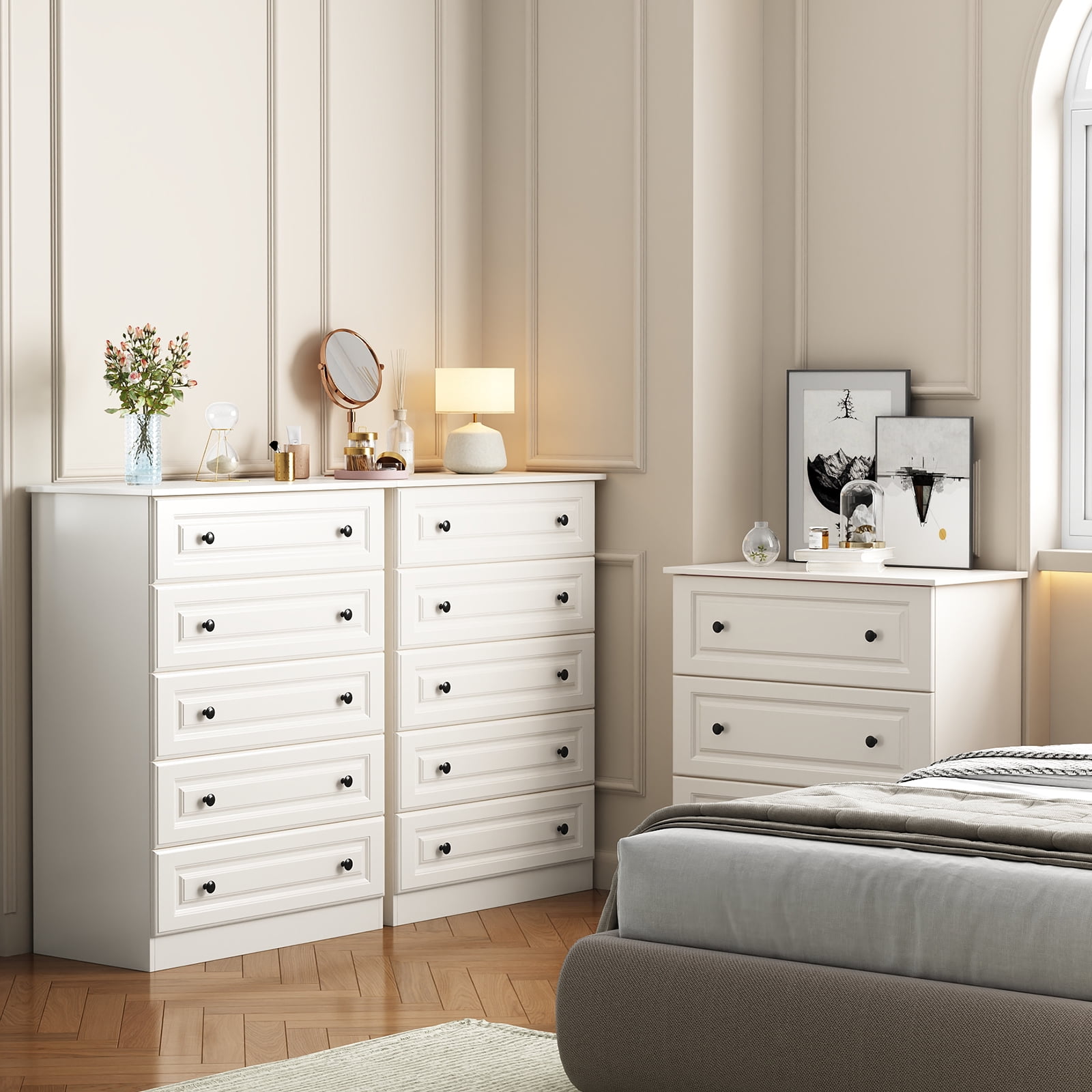 huge white dresser IDEALSOUL for bedroom,5 Drawer Dresser Tall Dresser with Large Storage Space, for Bedroom,Hallway,Entryway Each drawer offers ample storage space Lynda Wide Dresser, 6 Drawers,