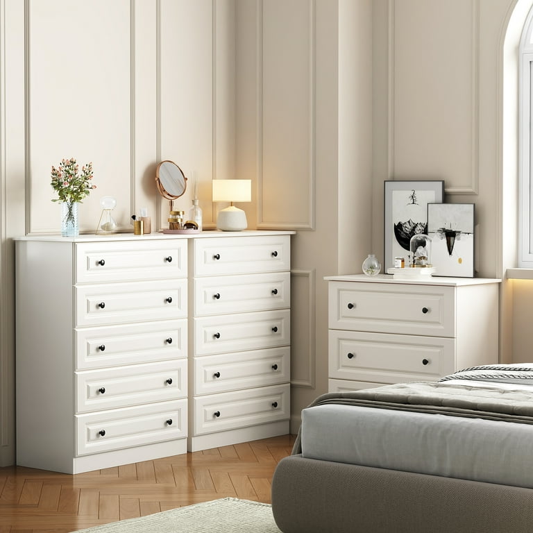 IDEALSOUL Dresser for bedroom,5 Drawer Dresser Tall White Dresser with  Large Storage Space, for Bedroom,Hallway,Entryway