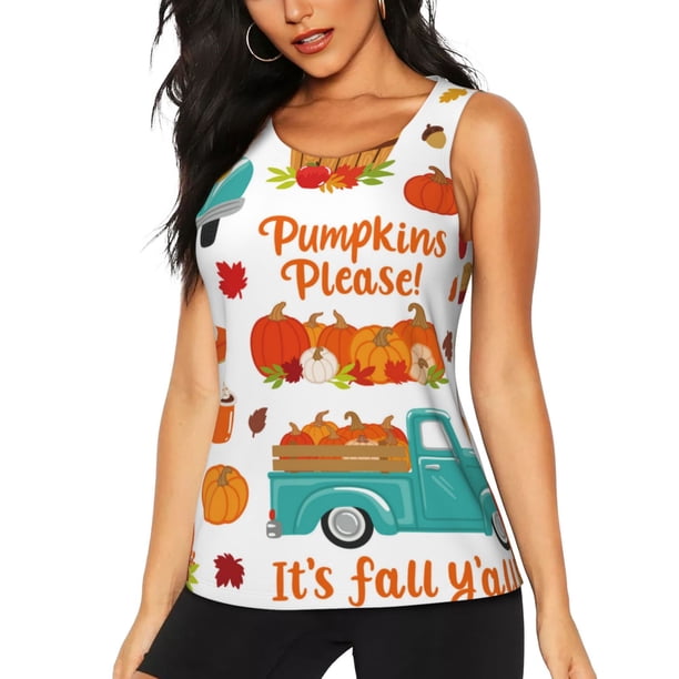 Fotbe Fall Pumpkins Blusas Sin Mangas para Mujer – Estilo Casual, Corte Suelto, Slim-Fit, Cuello Redondo Deportivo, Tops de Verano para Gimnasio y Yoga-XX-Large