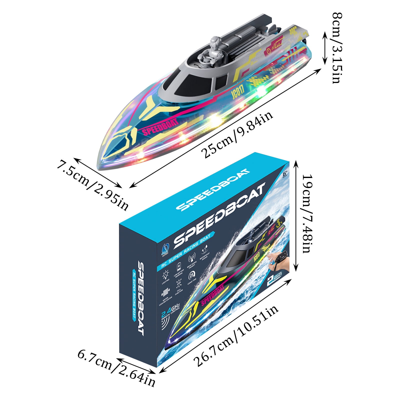 Remote Control Speed Boat with LED Lights Dual Control Single Board for Pool Lake Beach Summer Water Racing RC Boat Hobby