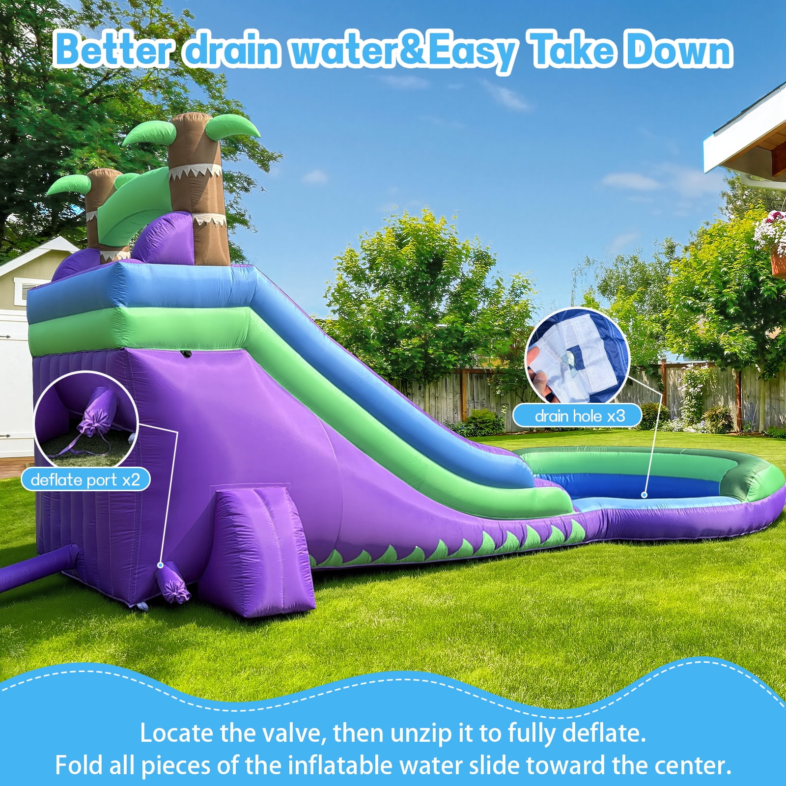 Connsann Inflatable Rainforest Water Slide 22.5ft Large Splash Pool Blower Included Backyard Water Park for Kids 1 Pack
