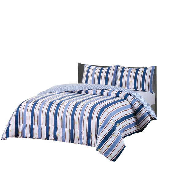Chaps Boys Comforter Set 2-Piece Reversible Microfiber Kids Comforter Sham Striped Bedding - Red/Blue - Size Twin